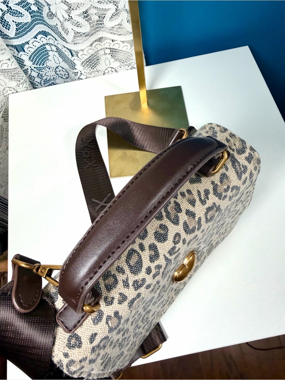 Betsy Johnson Leopard Print Crossbody Satchel 6 in H x 8 in L - Picture 5 of 8